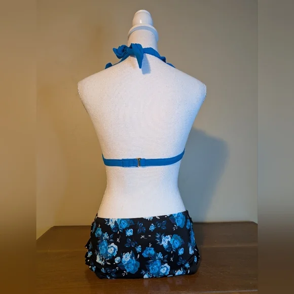 Chaps Blue Ruffle Halter Bikini Top & Bottom SZ 6 - Picture 10 of 16